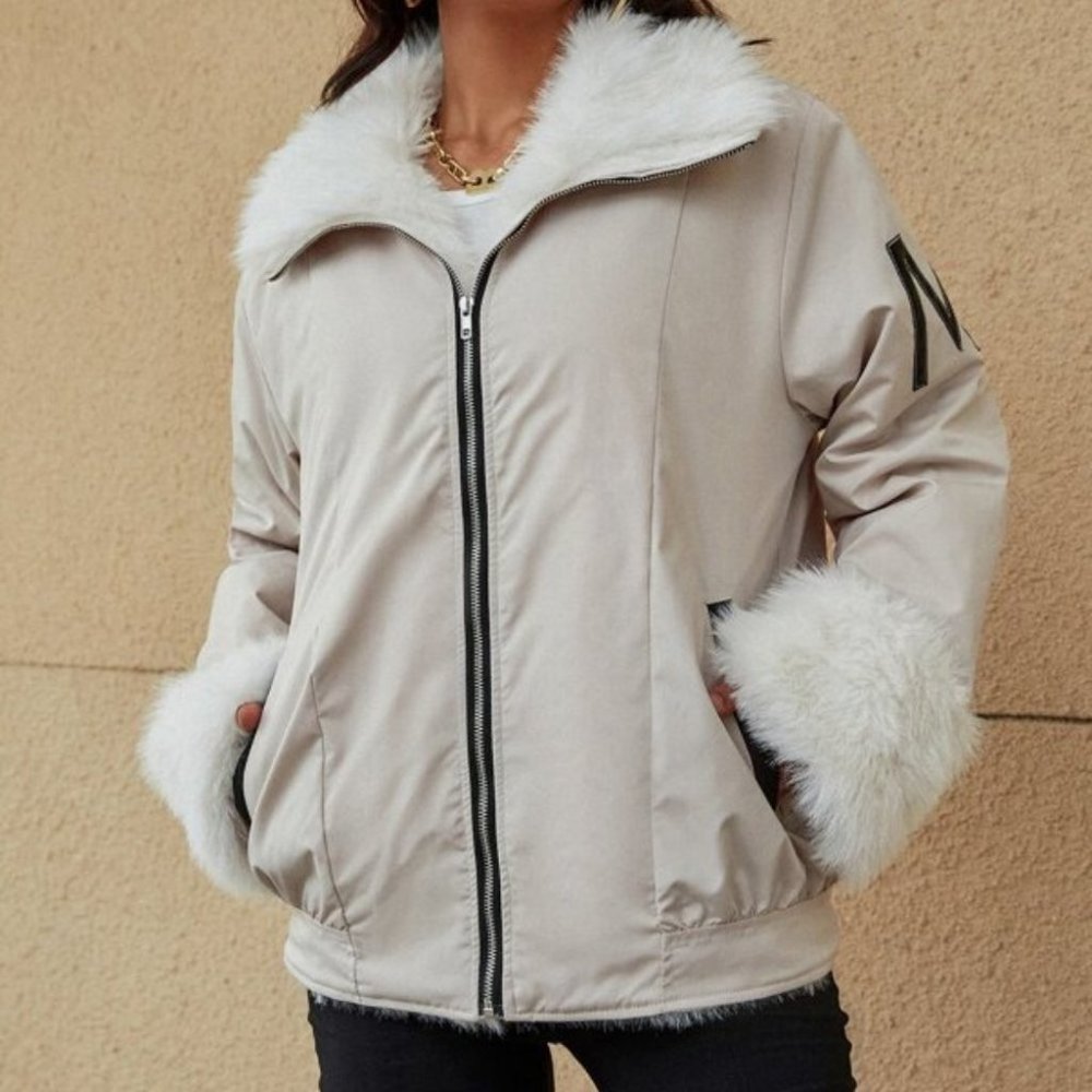 Lined with Soft Faux fur coat with - Picture 4 of 8
